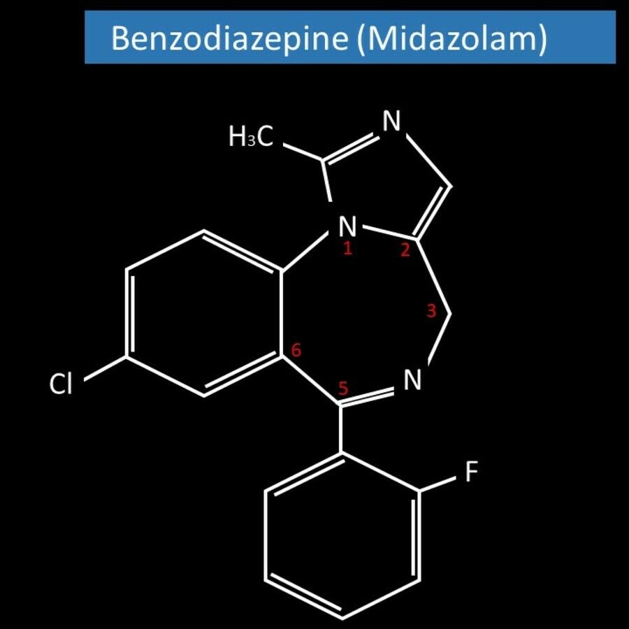 Chemical structure of the benzodiazepine (Flunitrazepam) that, together